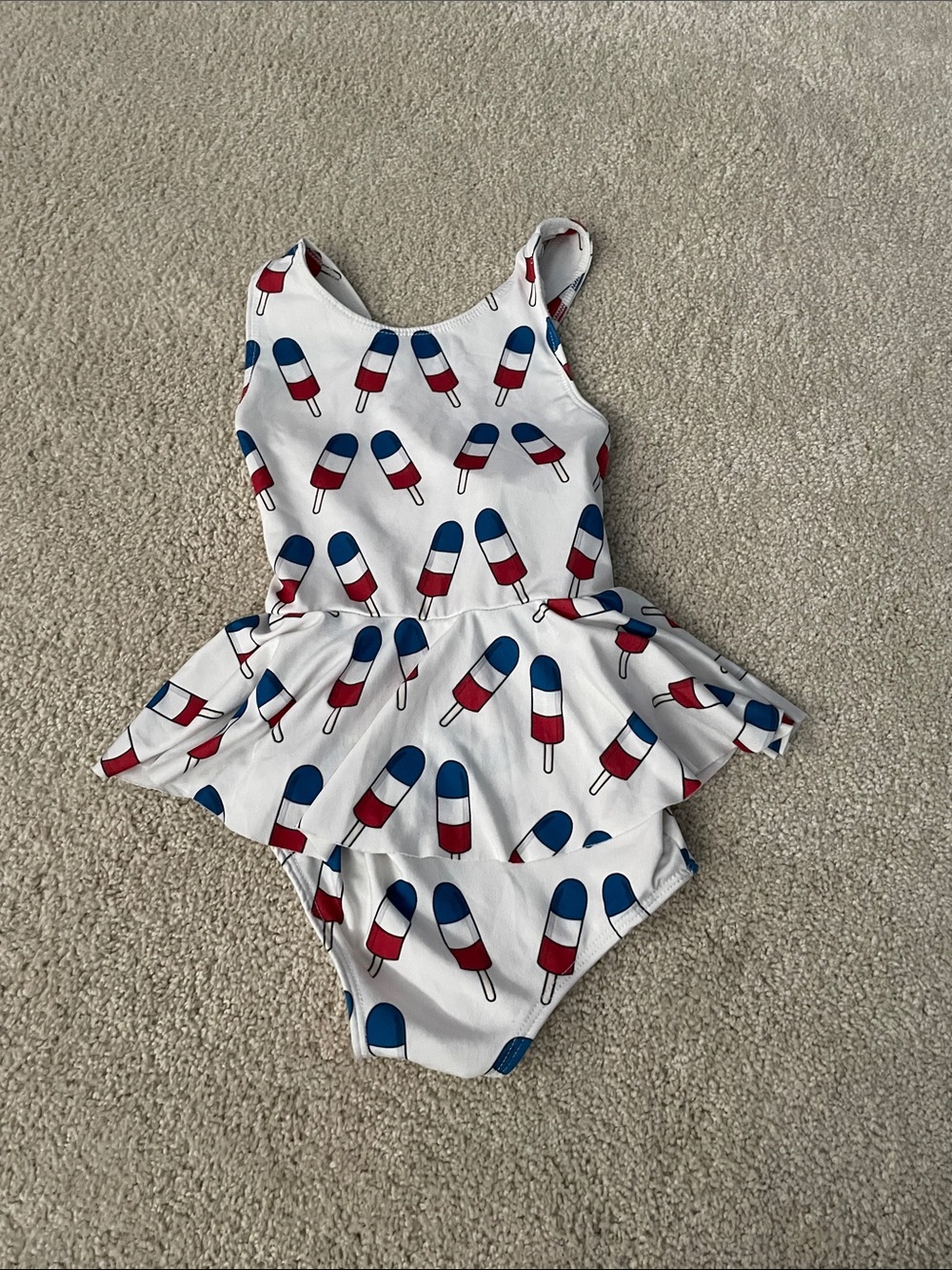 Kids One-Piece Swim Suit with Red & Blue Popsicle Print